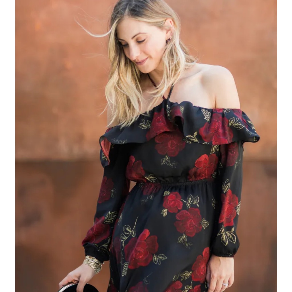 Nwt Cupcakes And Cashmere Black Floral Dress Xl Nordstrom Halter Off-Shoulder